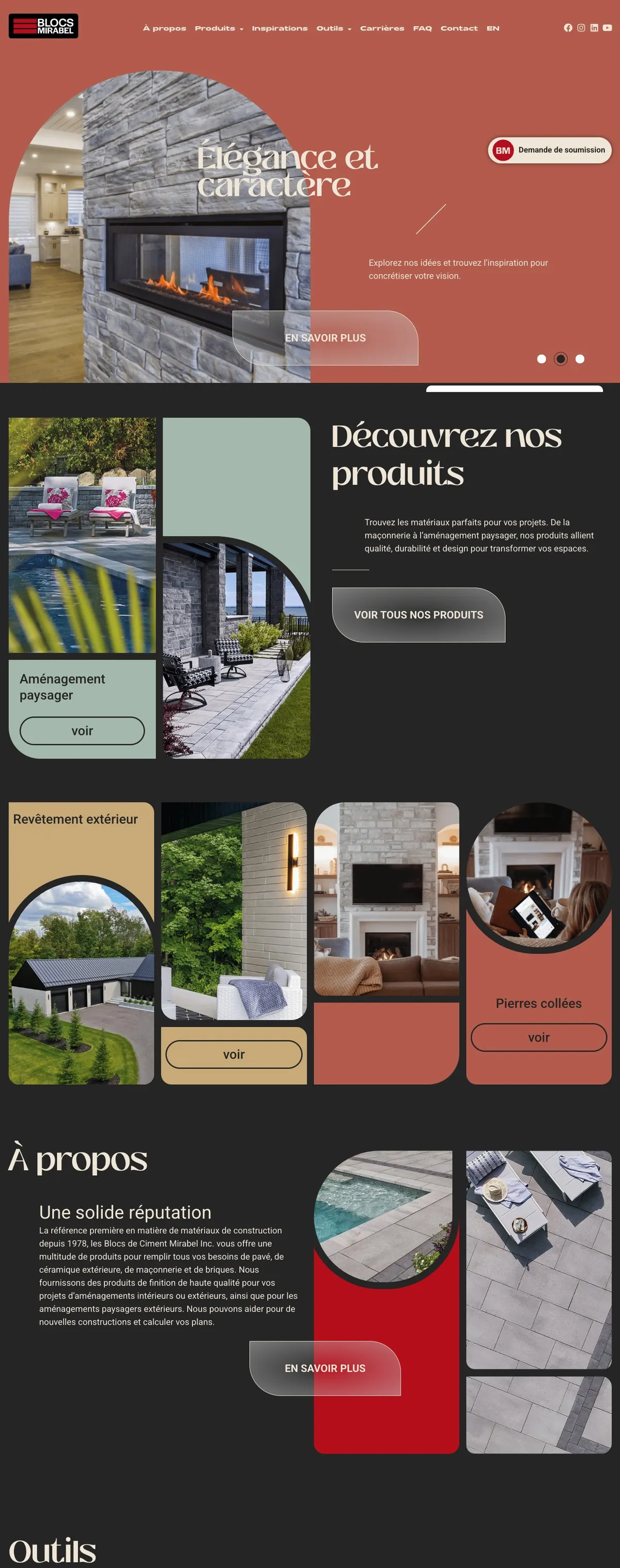 Homepage of the BLOCS MIRABEL website on desktop