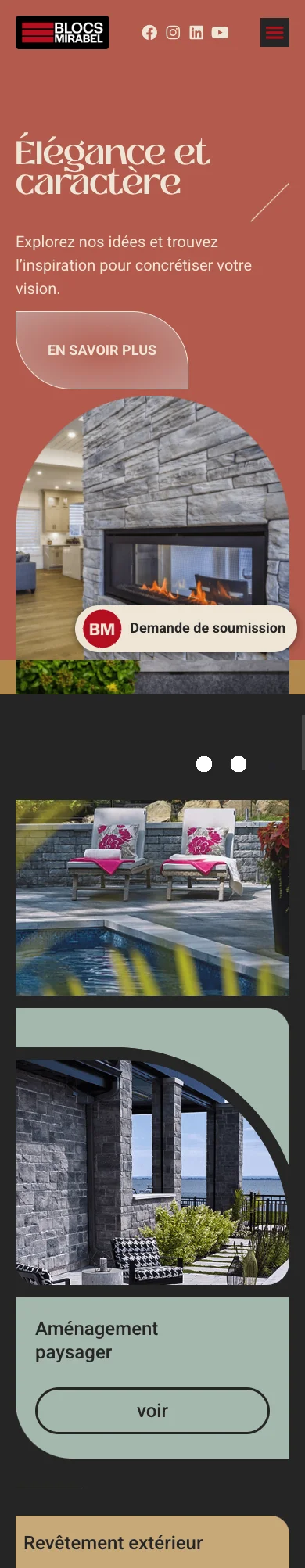 Homepage of the BLOCS MIRABEL website on mobile