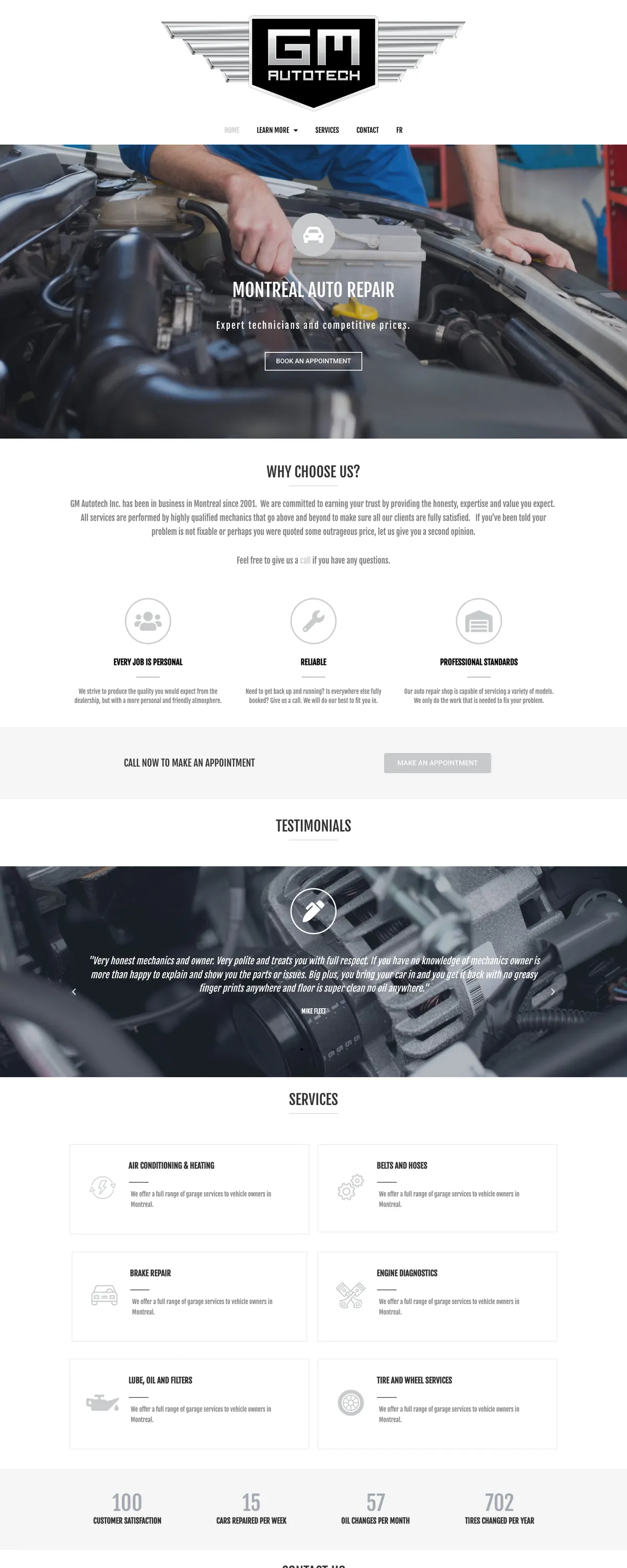 Homepage of the GM AUTOTECH website on desktop