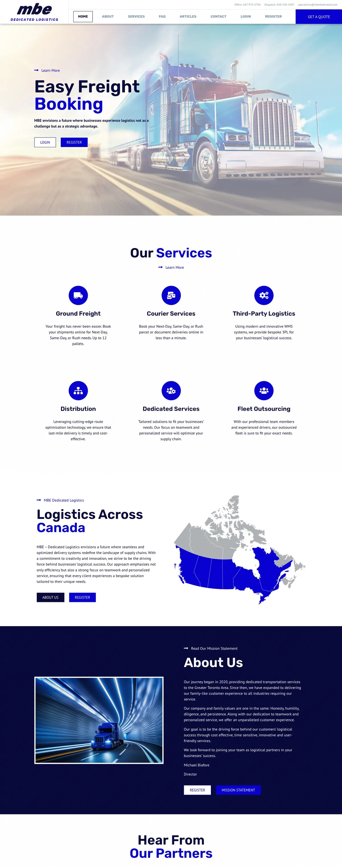 Homepage of the MBE DEDICATED website on desktop
