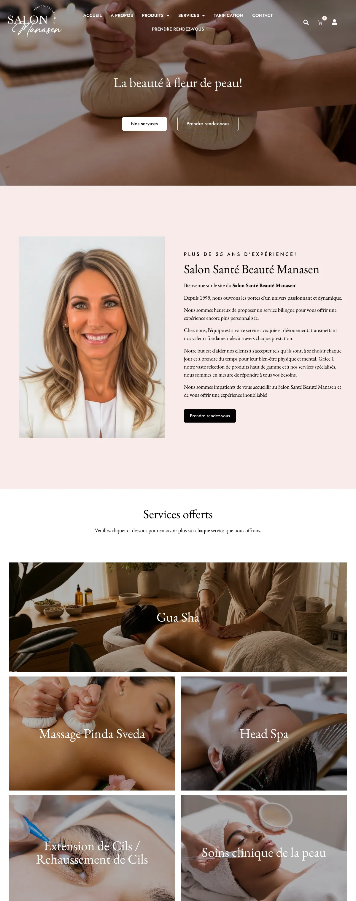 Homepage of the SALON MANASEN website on desktop