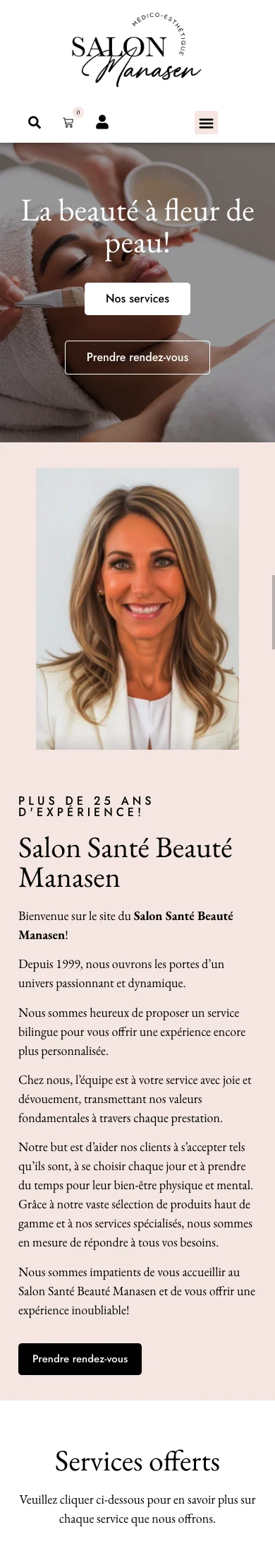 Homepage of the SALON MANASEN website on mobile