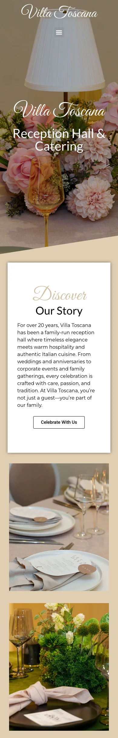 Homepage of the VILLA TOSCANA website on mobile