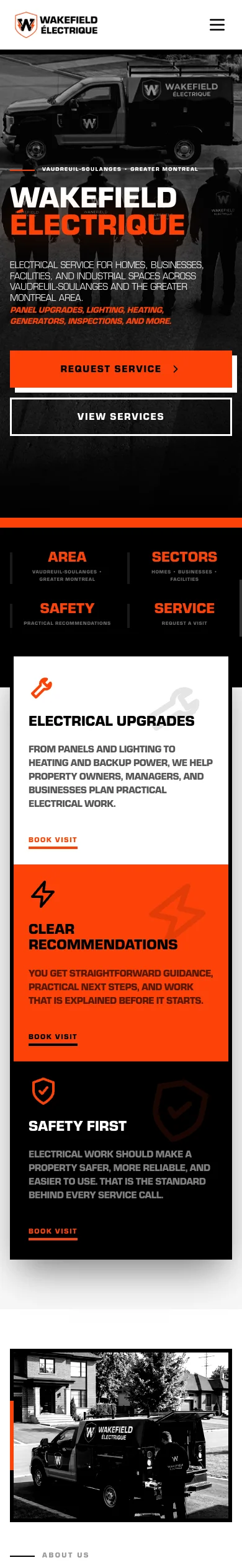 Homepage of the WAKEFIELD ÉLECTRIQUE website on mobile