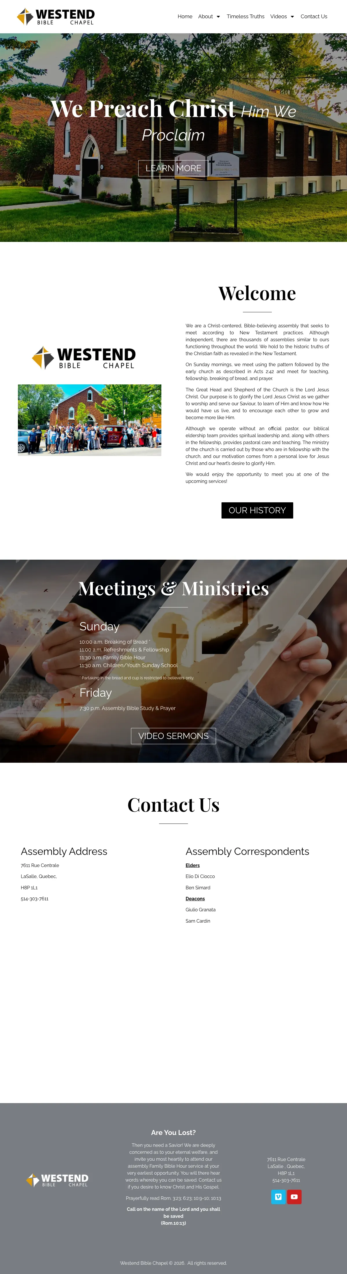 Homepage of the WESTEND BIBLE CHAPEL website on desktop