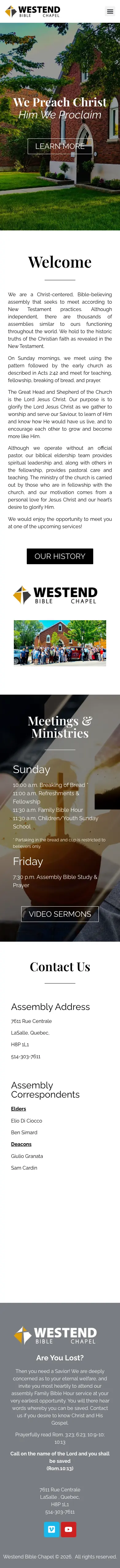 Homepage of the WESTEND BIBLE CHAPEL website on mobile